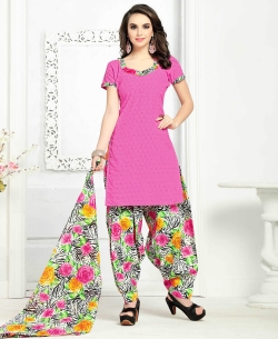 Pink Cotton Printed Patiala Suits