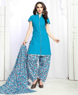 Sky Blue Cotton Printed Patiala Suits