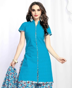 Sky Blue Cotton Printed Patiala Suits