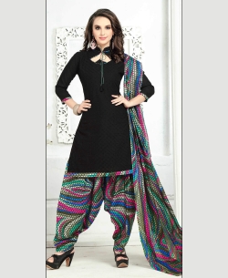 Black Cotton Printed Patiala Suits