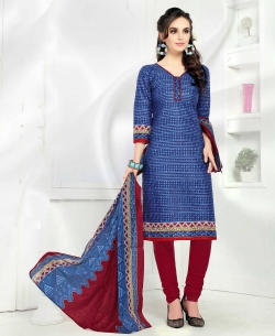 Navy Blue Cotton Printed Chudidhar Suits