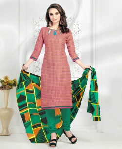 Pink Cotton Printed Chudidhar Suits