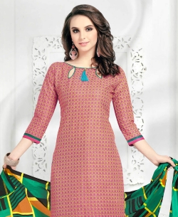 Pink Cotton Printed Chudidhar Suits
