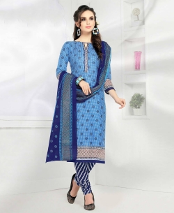 Sky Blue Cotton Printed Chudidhar Suits