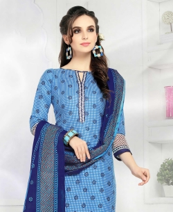 Sky Blue Cotton Printed Chudidhar Suits