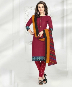 Maroon Cotton Printed Chudidhar Suits