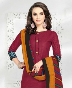 Maroon Cotton Printed Chudidhar Suits