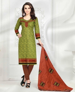 Green Cotton Printed Chudidhar Suits