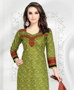 Green Cotton Printed Chudidhar Suits