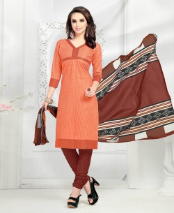 Peach Cotton Printed Chudidhar Suits