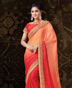 Red Soft Satin Chiffon Border Work Border Sarees