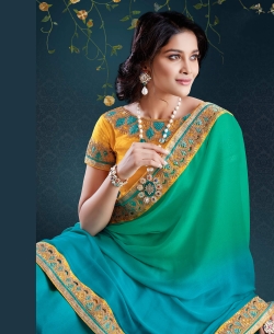 Green Soft Satin Chiffon Border Work Border Sarees