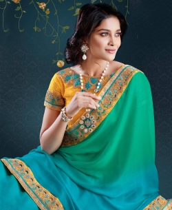 Green Soft Satin Chiffon Border Work Border Sarees