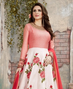 Peach Australian Floral Design Anarkali Suits