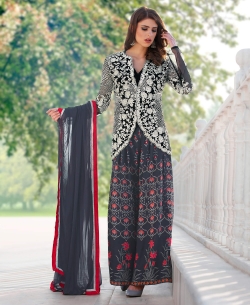 Grey Chiffon Printed Gowns