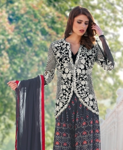 Grey Chiffon Printed Gowns