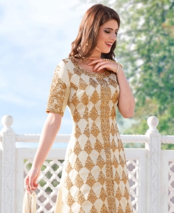 Cream Cotton Embroidery Straight Pant Suits