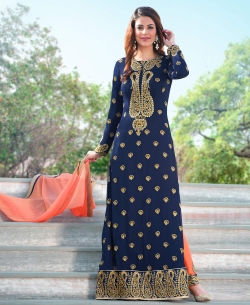 Navy Blue Faux Georgette Embroidery Salwar Suits