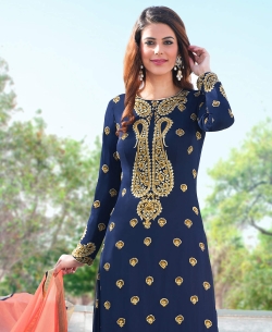 Navy Blue Faux Georgette Embroidery Salwar Suits