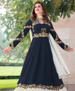 Navy Blue Faux Georgette Embroidery Anarkali Suits