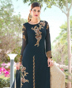 Blue Faux Georgette Floral Design Palazzo Suits