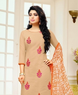 Beige Chanderi Embroidery Straight Suits