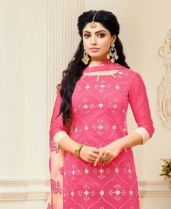 Pink Chanderi Embroidery Straight Suits