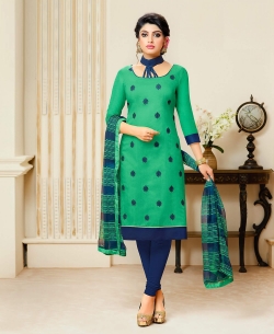 Green Chanderi Embroidery Straight Suits