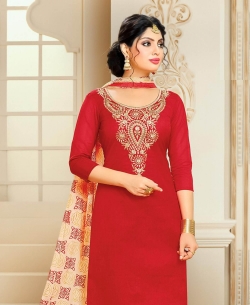 Red Chanderi Embroidery Straight Suits