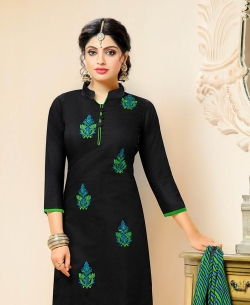 Dark Blue Chanderi Embroidery Straight Suits