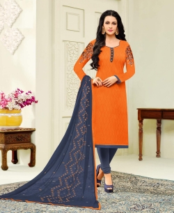 Orange Jacquard Cotton Printed Straight Suits