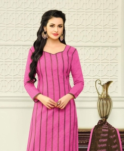Pink Jacquard Cotton Printed Straight Suits
