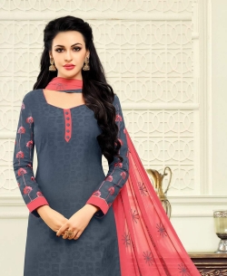 Grey Jacquard Cotton Embroidery Straight Suits