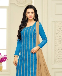 Sky Blue Jacquard Cotton Printed Straight Suits