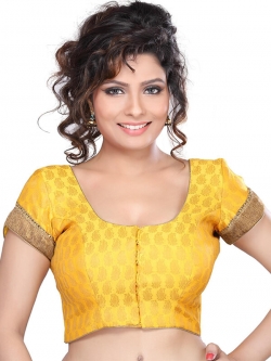 Yellow Brocade Floral Design Blouses