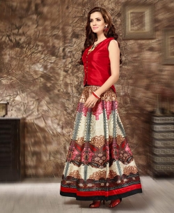 Red Bhagalpuri Silk Plain Long Choli Lehengas