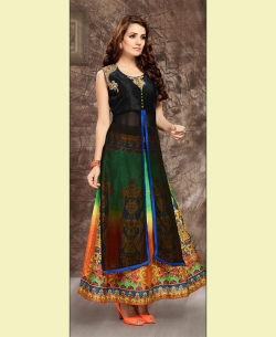 Black Bangalori Silk & Georgette Plain Long Choli Lehengas