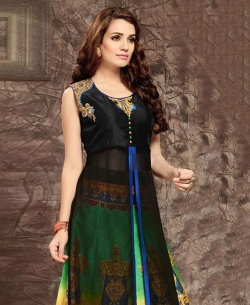 Black Bangalori Silk & Georgette Plain Long Choli Lehengas