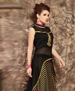 Black Bangalori Silk & Georgette Plain Long Choli Lehengas