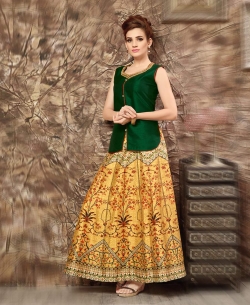 Green Bhagalpuri Silk Plain Long Choli Lehengas