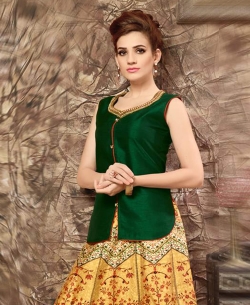 Green Bhagalpuri Silk Plain Long Choli Lehengas