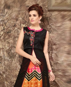 Black Bangalori Silk & Georgette Plain Long Choli Lehengas