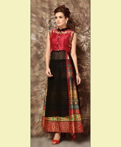 Multi Bangalori Silk & Georgette Plain Long Choli Lehengas