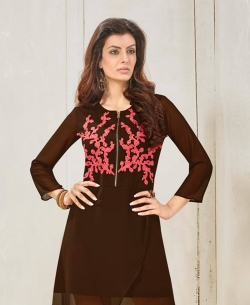 Brown Cotton Satin Digital Printed Anarkali Kurtis