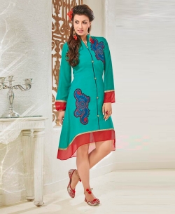 Rama Green Cotton Satin Digital Printed Anarkali Kurtis