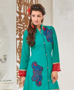 Rama Green Cotton Satin Digital Printed Anarkali Kurtis