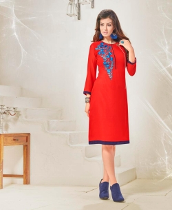 Red Cotton Satin Digital Printed Anarkali Kurtis