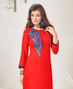 Red Cotton Satin Digital Printed Anarkali Kurtis
