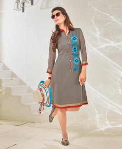 Grey Cotton Satin Digital Printed Anarkali Kurtis