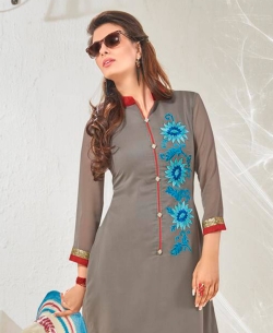 Grey Cotton Satin Digital Printed Anarkali Kurtis